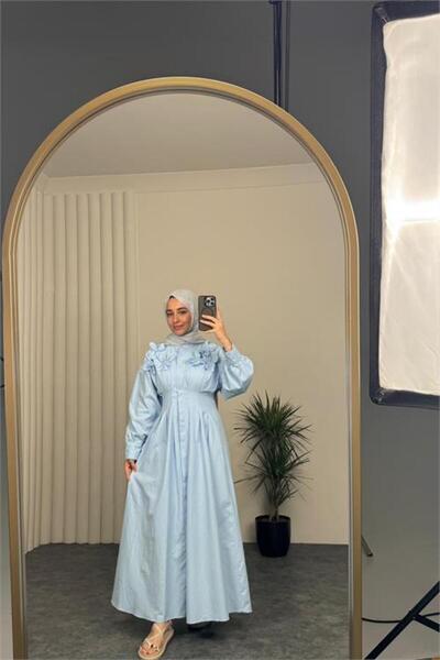 Neşeli Butik Γυναικείο μπλε βρεφικό φόρεμα υψηλής ποιότητας με λεπτομέρειες λ...