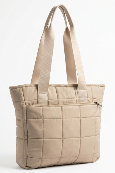 TOFİSA Γυναικεία τσάντα ώμου σε μπεζ χρώμα με μπροστινή τσέπη - 28371-BEJ