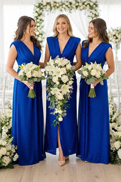 FashionForYou Σετ 3 τεμαχίων JHOSY μακρύ βραδινό φόρεμα, με παγιέτες, Βασιλικ...