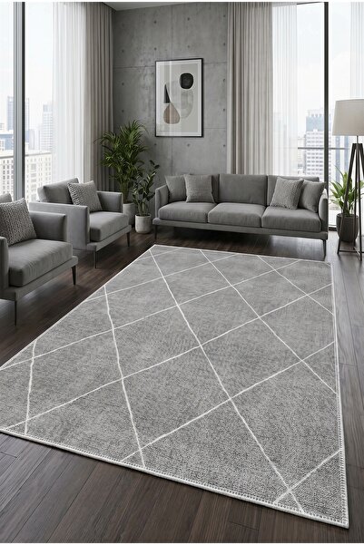 VOPTEKS Gri Halı Salon Halısı Makinede Yıkanabilir Kaymaz Taban Halı