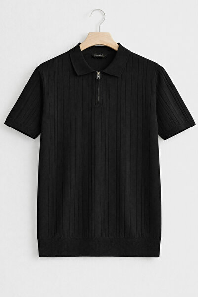 Vance Polo Collar Slim Fit Zipper Striped Old Money Knitted First Quality Sof...