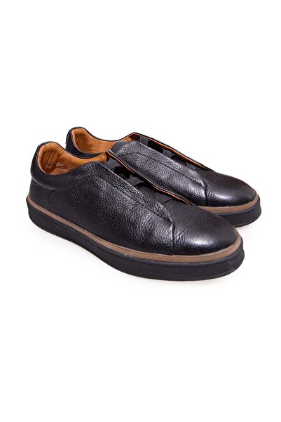 FRANCO CALVANI Black Color Laceless Genuine Leather Men's Shoes