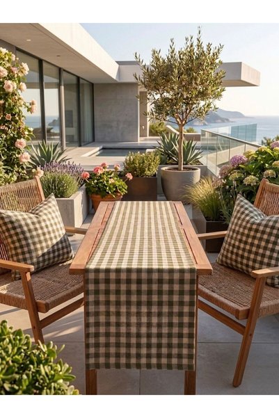 Hieve 2-Piece Gingham Throw Pillow Cover 43X43 cm + Runner 40X140 cm |   Table & Chair Balcony Decoration Set