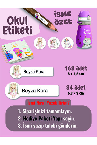 YUNUS COPY Okul Etiketi Kalem Defter Etiketi Atlı Prenses Temalı Özel İsim Ya...