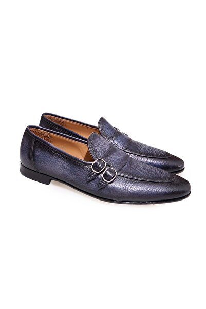 FRANCO CALVANI Dark Blue Color Laceless Genuine Leather Men's Shoes