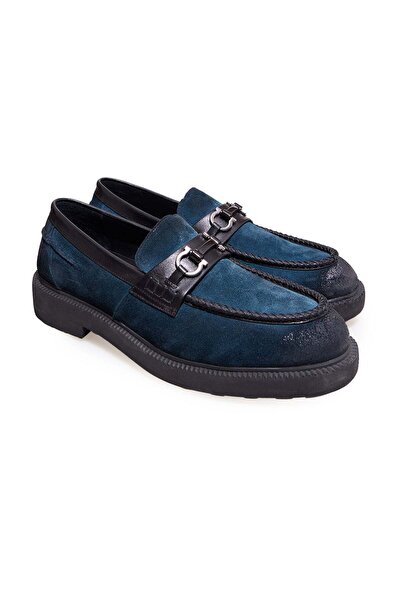 FRANCO CALVANI حذاء رجالي من الجلد الطبيعي باللون الأزرق الداكن