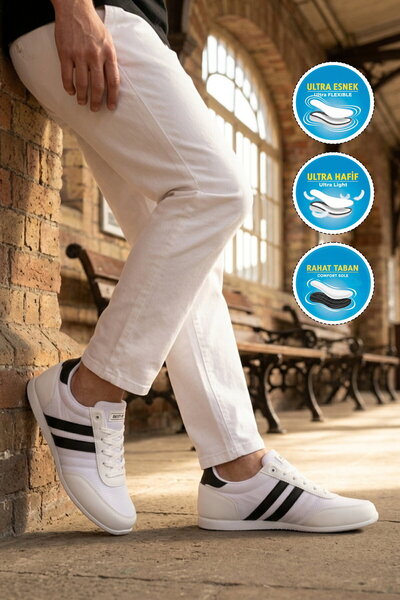 WALKWAY White Black Lace-Up Lightweight Flexible Men's Sports Shoes Bst-2086 m