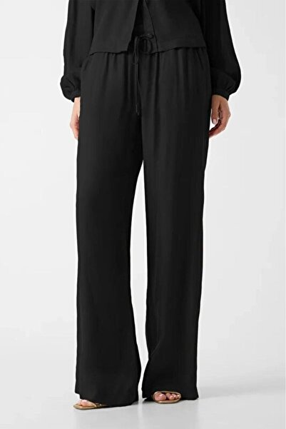 Guess Dalia Akışkan Παντελόνι jogger Γυναικείο Μαύρο Παντελόνι W6GB07W1781-JBLK