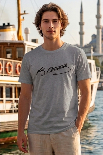 Baran Işık Ειδικής σχεδίασης μπλουζάκι με υπογραφή Ατατούρκ - 100% βαμβακερό ...