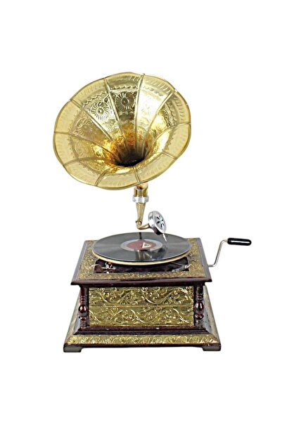 Otantik Çarşı Ahşap Metal Kaplamalı Gramofon