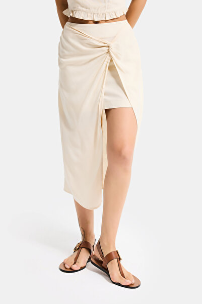 it's basic Γυναικεία Μπεζ φούστα s6-57 Maxi με σκίσιμο μπροστά και δέσιμο, σχ...