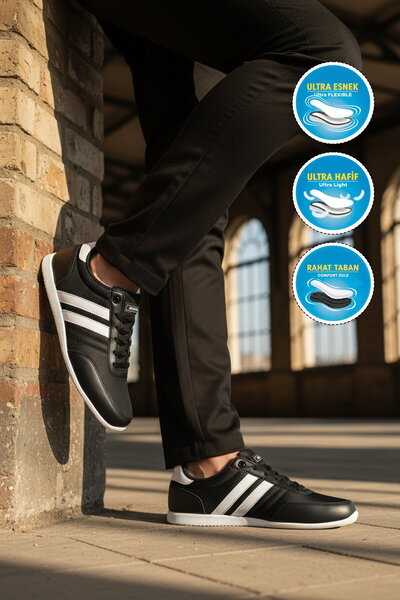 WALKWAY Black and White Lace-Up Lightweight Flexible Men's Sports Shoes Bst-2...