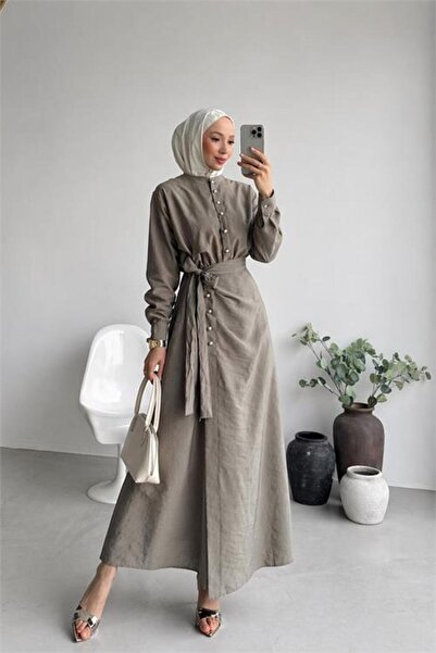 Neşeli Butik Γυναικείο φόρεμα χιτζάμπ με χρυσές κουμπιές και λεπτομέρειες από...