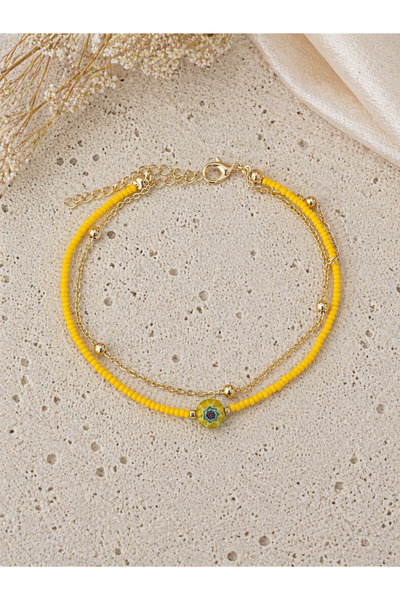 HALHALMILL Yellow Green Murano Anklet