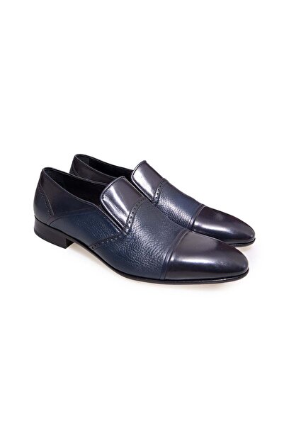 FRANCO CALVANI Dark Blue Color Laceless Genuine Leather Leather Sole Men's Shoes