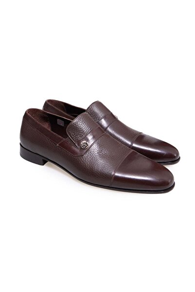 FRANCO CALVANI Brown Laceless Genuine Leather Men's Shoes