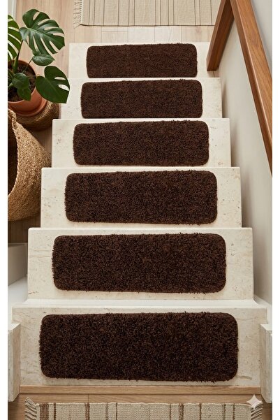 EUROBANO Shaggy Σκούρο Καφέ 15 Τεμάχια Χαλί Σκάλας 22x67 εκ. Αντιολισθητική Β...