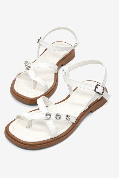 Tonny Black Γυναικεία λευκά άνετα πέδιλα σανδάλια με πέτρες