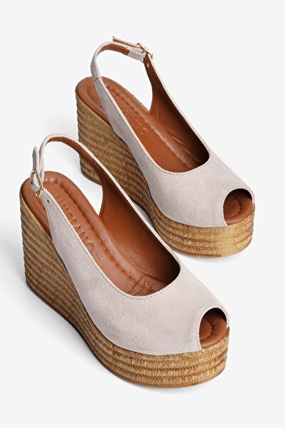 Mubiano Women's Suede Sandals Wedge Heel Karina Beige