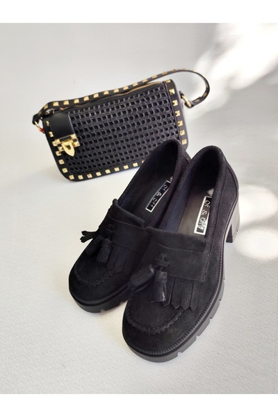 Of&Off Women's Genuine Leather Thick-Heeled Casual Shoes