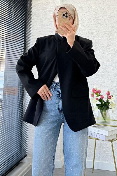 MELEK ARAZ Παλτό Blazer Premium με Σταυρωτό Γιακά και Κουμπιά – Μαύρο