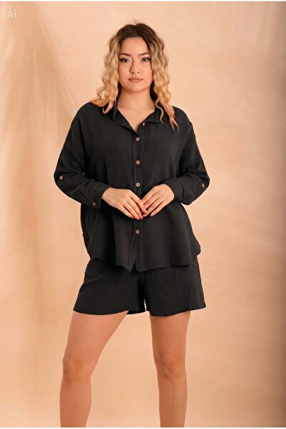Bonitas Beachwear Σορτς Μουσελίνα με Κουμπιά Μαύρο Bnts-23031