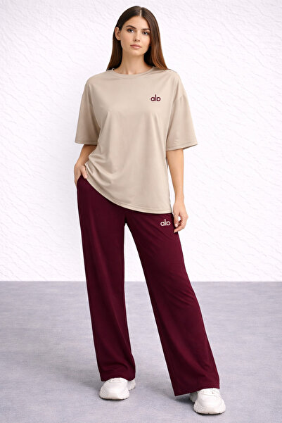 ZAVIXO Women's Oversize Logo Detailed 2-Piece Set 100% Cotton Casual Comfortable