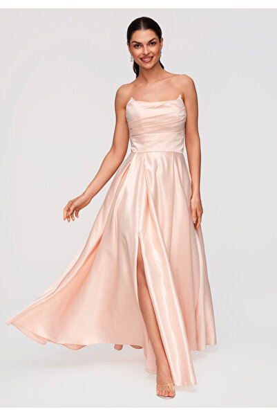 Larica Γυναικείο Μάξι Φόρεμα Βραδινό Σατέν LA-OM-DLR352 Peach