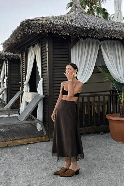 COMBİNE MİCHAİL Γυναικεία Φούστα Basic Comfort σε Καφέ Σατέν