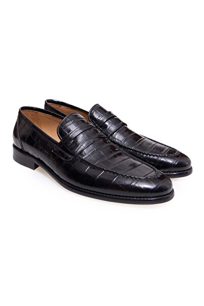 FRANCO CALVANI Black Color Laceless Genuine Leather Leather Sole Men's Shoes