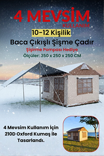 ozbience 10-12 Kişilik 4 Mevsim Şişme Kamp Çadırı, Su Geçirmez, Dayanıklı 350...