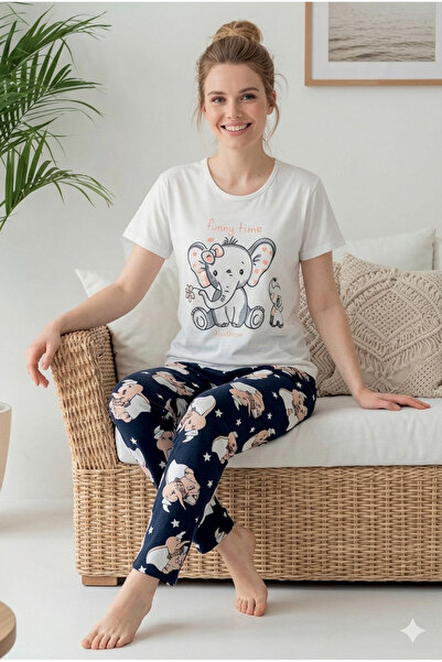 Rosa Lui Σετ πιτζάμες με στάμπα ελέφαντα, με μοτίβο στο επάνω και στο κάτω μέρος
