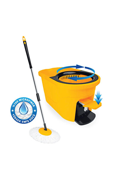SGS 4221 Tripton Pedallı Mikrofiber 360° Döner Başlıklı Mop ve Kova Paspas Te...