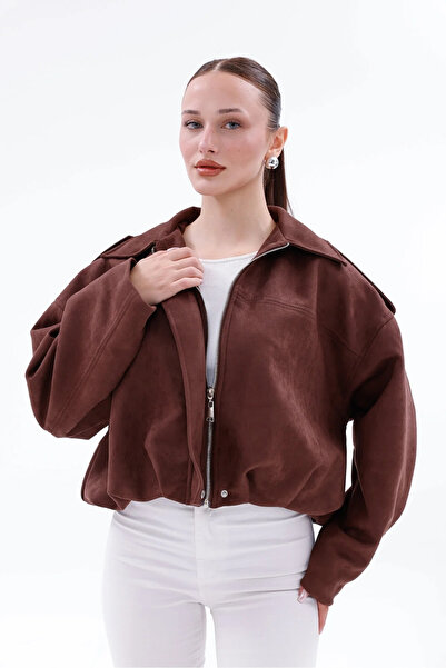 Eseclass Γυναικείο σουέτ μπουφάν με υφή, μεγάλου μεγέθους, με φερμουάρ και λε...