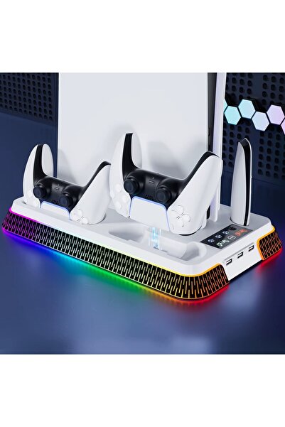 Empressco PS5 İÇİN SOĞUTMA STANDI ÇİFT KOL ŞARJ RGB LED IŞIKLI 3 USB GİRİŞLİ ...