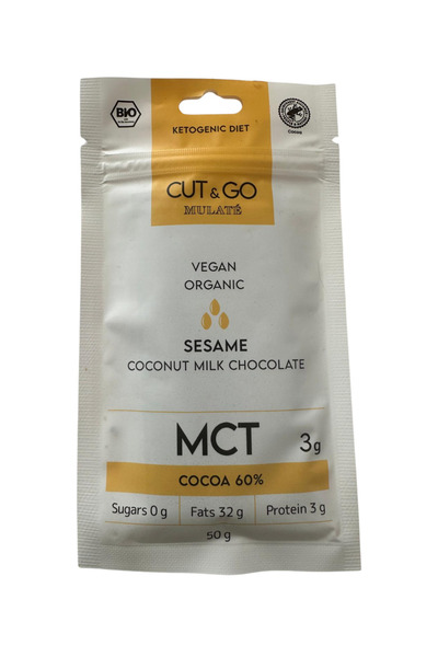 Biovicta Cut&go Βιολογική σοκολάτα με γάλα MCT και σουσάμι, 50γρ.