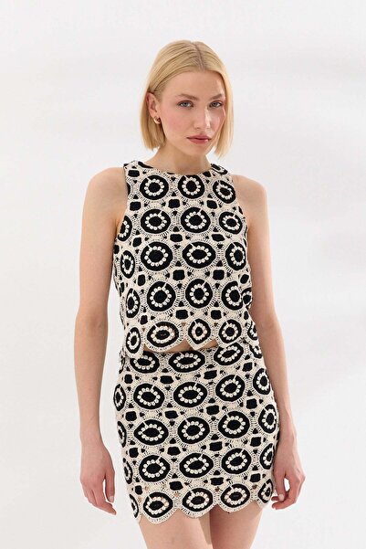 PARKhande Kolsuz Crochet Bluz Siyah