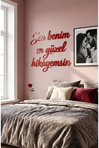 Işıl Concept Sen Benim En Güzel Hikayemsin Yazılı Duvar Yazısı, Kırmızı Pleks...