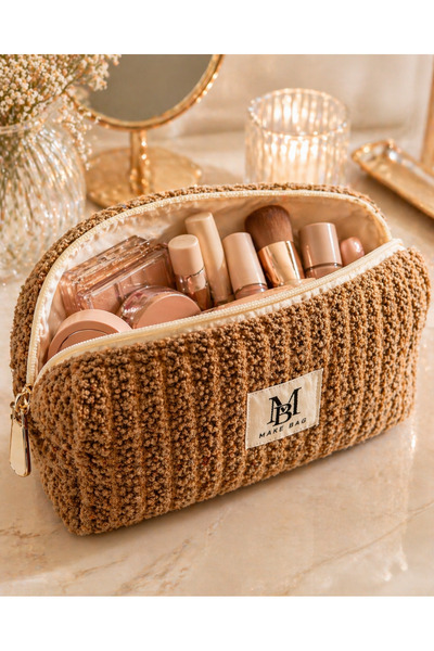 MAKE BAG KAHVERENGİ TEDDY MAKYAJ ÇANTASI