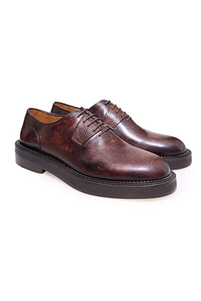 FRANCO CALVANI Brown Lace-Up Genuine Leather Men's Shoes