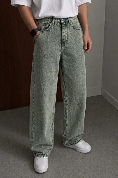 Tarz Cool Men's Acid Wash Loose Leg Jean Trousers Relaxed Fit Denim