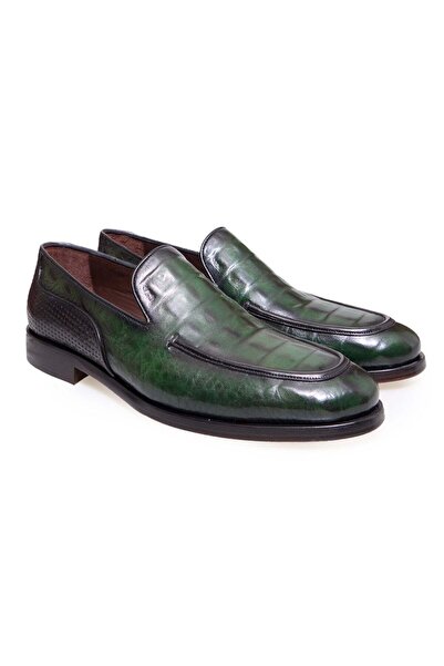 FRANCO CALVANI Green Color Laceless Genuine Leather Men's Shoes