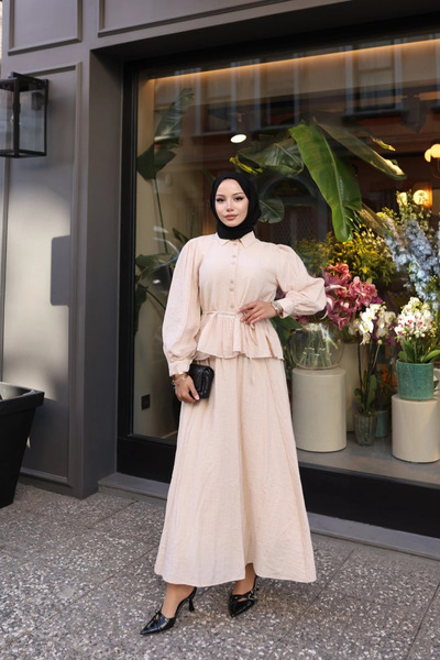 TATULA Balloon Sleeve Peplum Blouse and Skirt Set