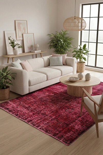 Loop Rugs Pembe El Dokuması Vintage Salon Halısı - Eskitme Organik Yün Pamuk ...