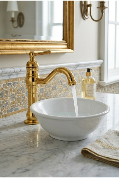 parkbanyo Çanak Rustik Lavabo Bataryası Gold (Uzun)