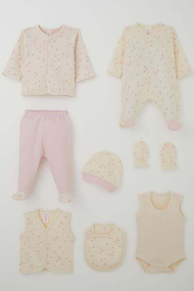 Breeze Baby Girl Hospital Release Pack of 8, Floral Patterned, 0-3 Months, Cream