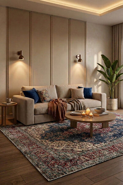 Loop Rugs Lacivert Klasik El Dokuması Vintage Göbekli Salon Halısı - Eskitme ...