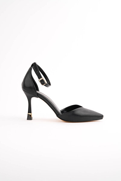 MASSOLE Μαύρο Δερμάτινο Μοντέλο V Γυναικείο Καλοκαιρινό Στιλέτο 8,5 εκ. Τακού...