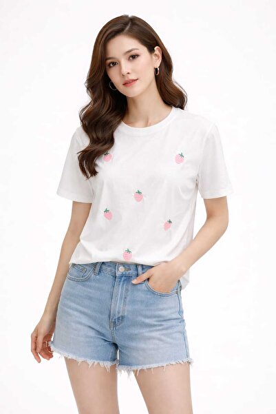 DİMA Κοντομάνικο μπλουζάκι με λαιμόκοψη με πέτρα καρδιάς