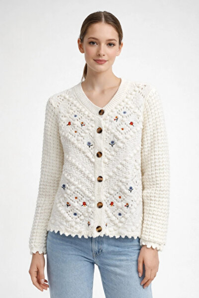 TATULA Openwork Detailed Embroidered Knitwear Cardigan